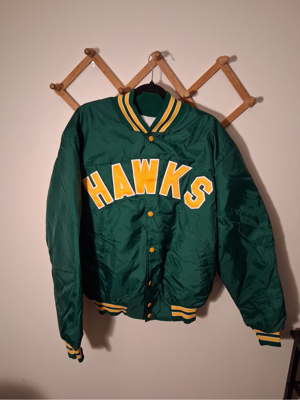 Vintage Green Hawks Letterman-Style Bomber Jacket